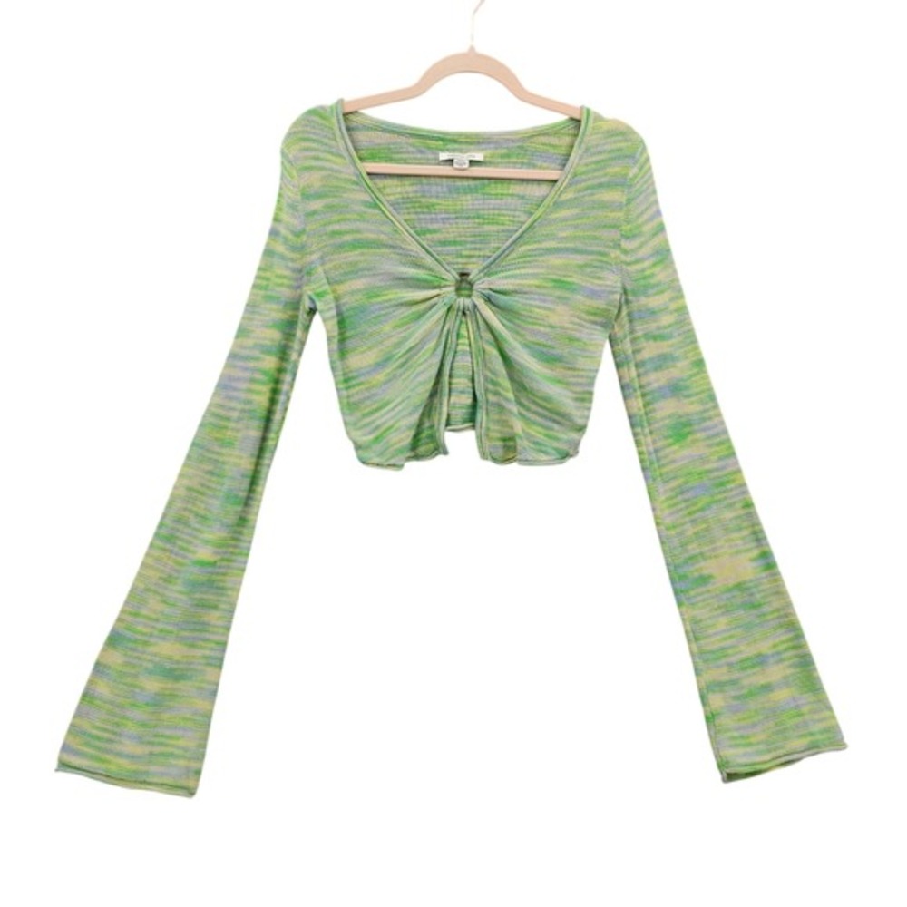 American Eagle Womens Earthy Y2K Fairy Festival Crop Sweater S Green Space Dye
